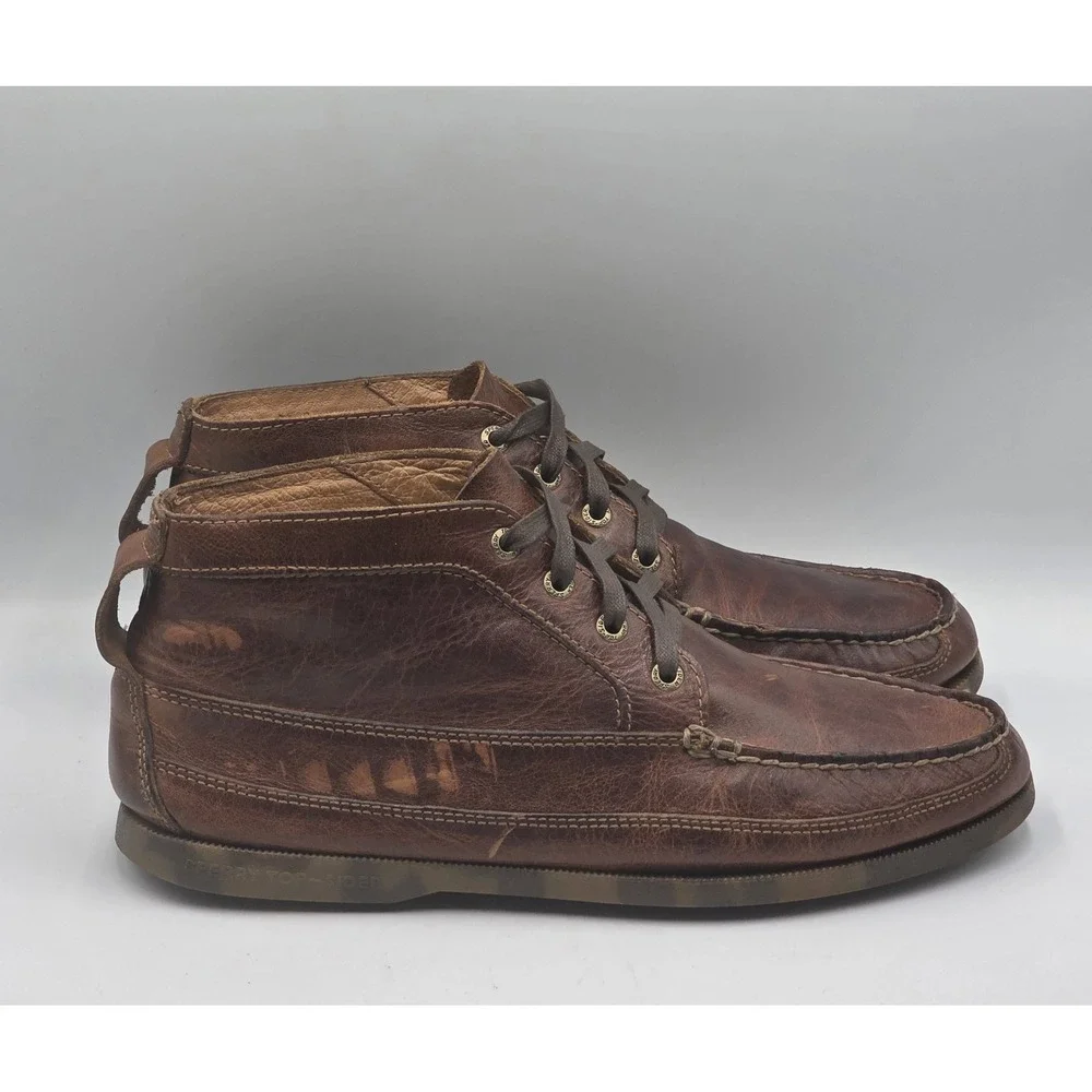Sperry Authentic Original Boat Chukka Boots Mens 10M Dark Brown Leather